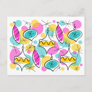 Retro Tree Baubles Multi Postcard Postkarte
