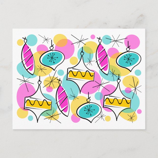 Retro Tree Baubles Multi Postcard Postkarte (Vorderseite)