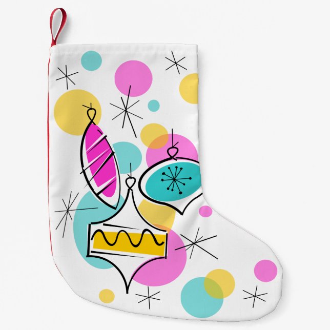 Retro Tree Baubles Strumpf rot hinten Kleiner Weihnachtsstrumpf (Vorderseite)