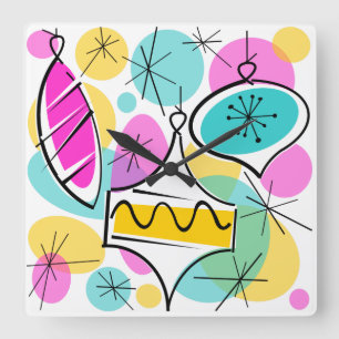 Retro Tree Baubles Uhr Quadrat