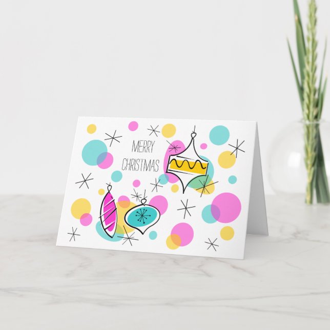 Retro Tree Baubles Weihnachten in Textkarte (Vorderseite)