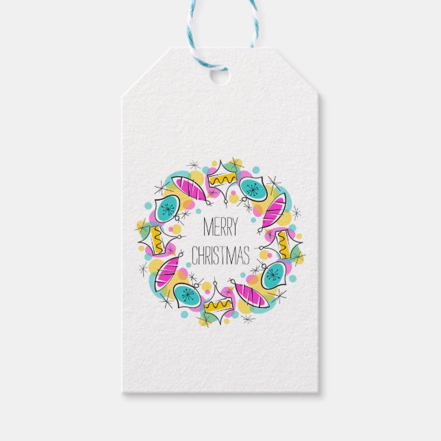 Retro Tree Baubles Weihnachtsgeschenk Tags Geschenkanhänger (Vorderseite)