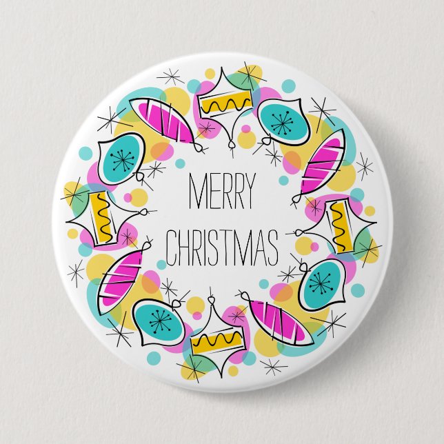 Retro Tree Baubles Weihnachtsknopf Button (Vorderseite)