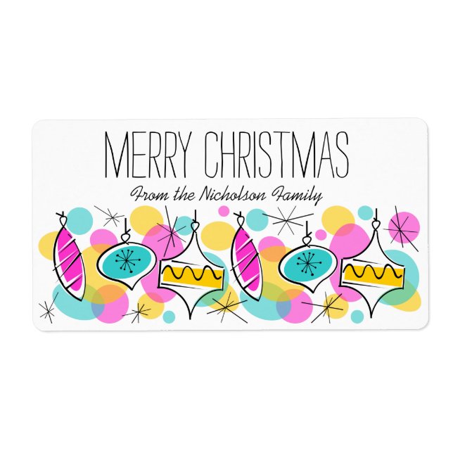 Retro Tree Baubles Weihnachtslabel groß (Vorne)