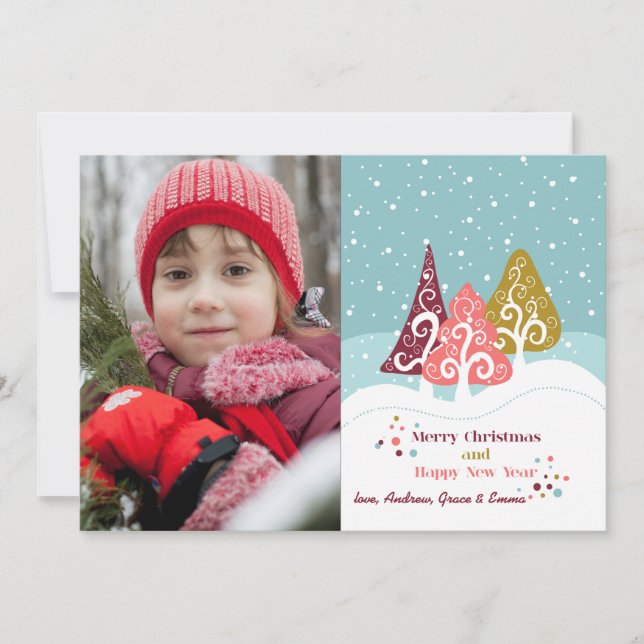 Retro Trees Foto Holiday Card Feiertagskarte (Vorderseite)