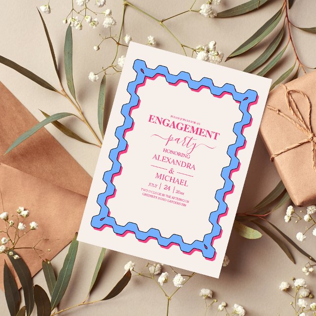 Retro Trendy Curve Squiggle Savy Verlobung Einladung (Von Creator hochgeladen)