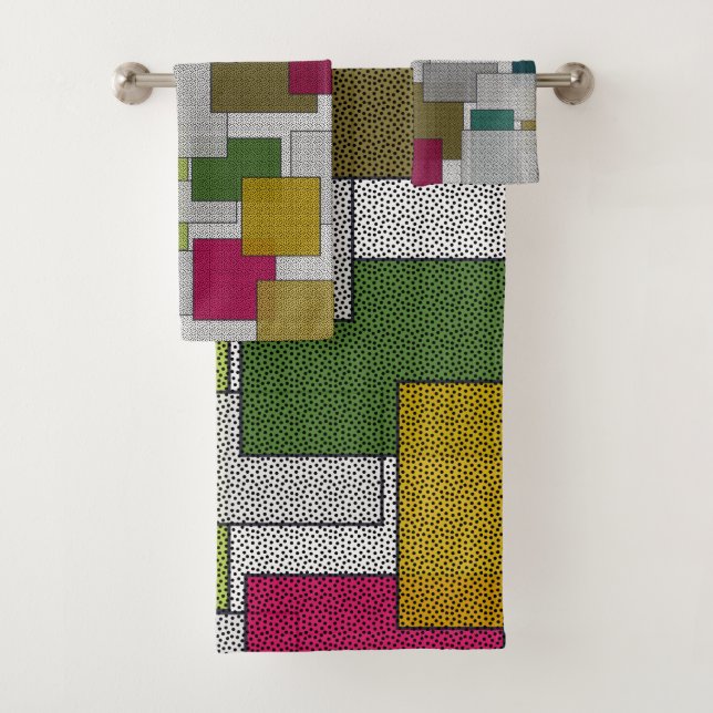 Retro Trendy Geometric Green Yellow Badhandtuch Set (Insitu)