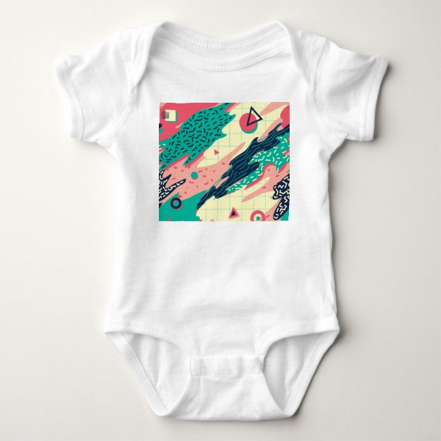 Retro Trendy Memphis Geometric Wallpaper Baby Strampler (Vorderseite)