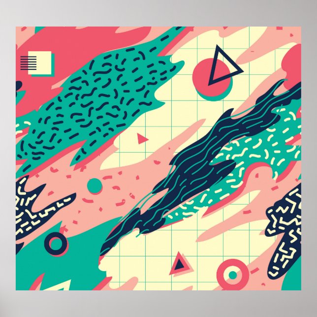 Retro Trendy Memphis Geometric Wallpaper Poster (Vorne)