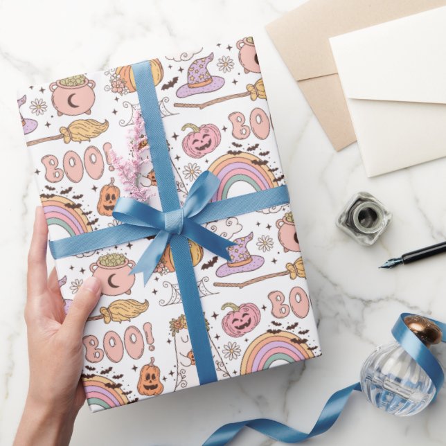 Retro Trendy Niedliche Halloween Elements Ghost Pu Geschenkpapier (Schenken)