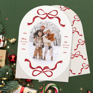 Retro Trendy Red Bows Oval Foto Arch Holiday Card Einladung