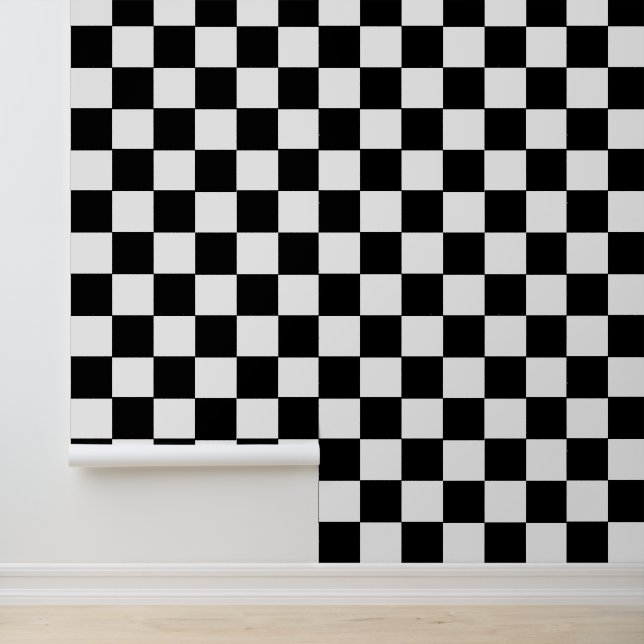 Retro Trendy Schwarz-weiß Checkered Square Pattern Tapete (Anwendung)