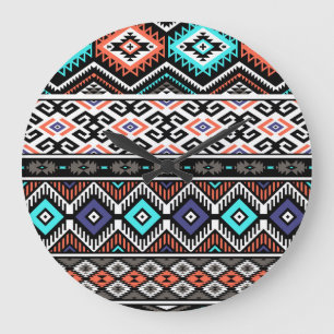 Retro Tribal Navajo: Geometrisch Nahtlos. Große Wanduhr