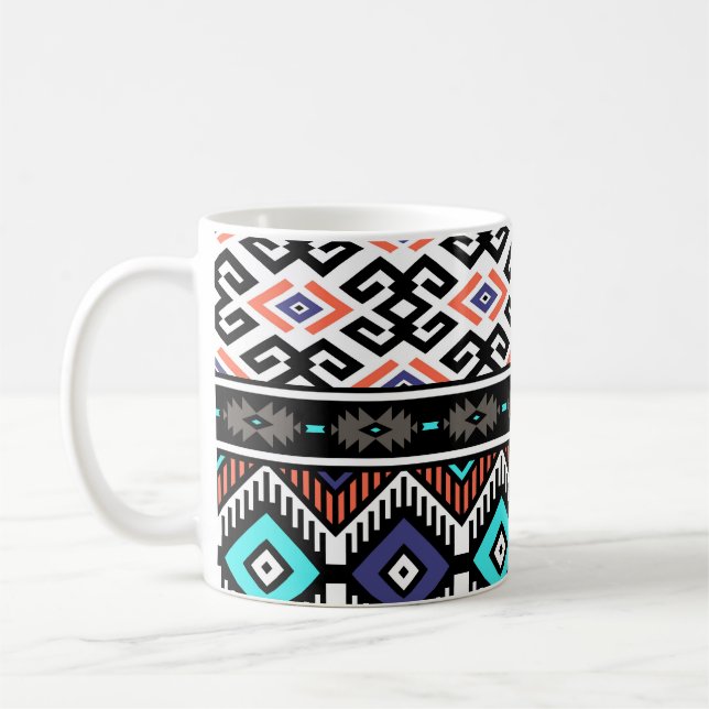 Retro Tribal Navajo: Geometrisch Nahtlos. Kaffeetasse (Links)