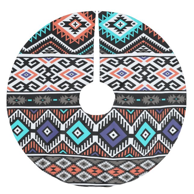 Retro Tribal Navajo: Geometrisch Nahtlos. Polyester Weihnachtsbaumdecke (Vorderseite)