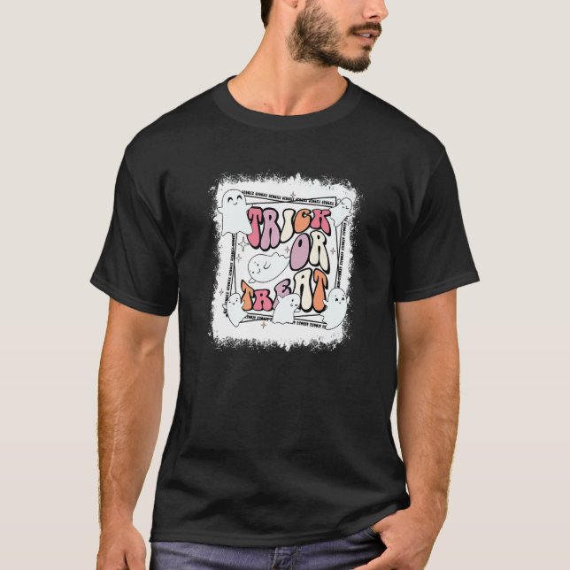 Retro-Trick oder behandeln floralen Ghost Hallowee T-Shirt (Vorderseite)