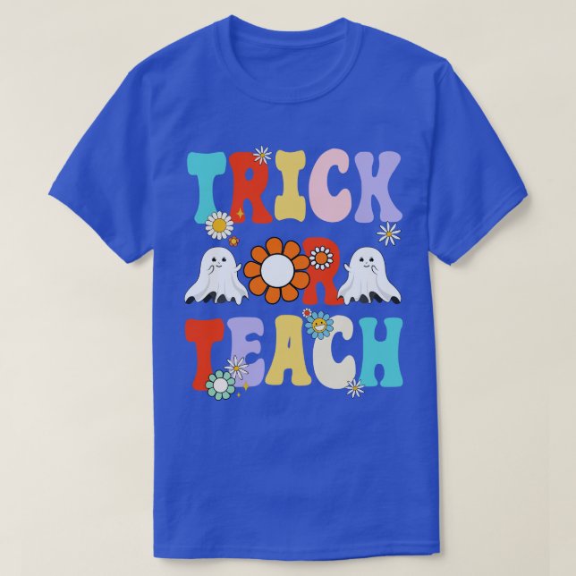 Retro Trick oder lehren Ghost Lehrer Halloween Cos T-Shirt (Design vorne)