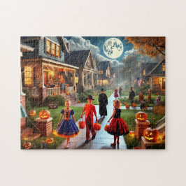 Retro Trick oder Treat Halloween Night der 1950er Puzzle