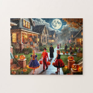 Retro Trick oder Treat Halloween Night der 1950er Puzzle