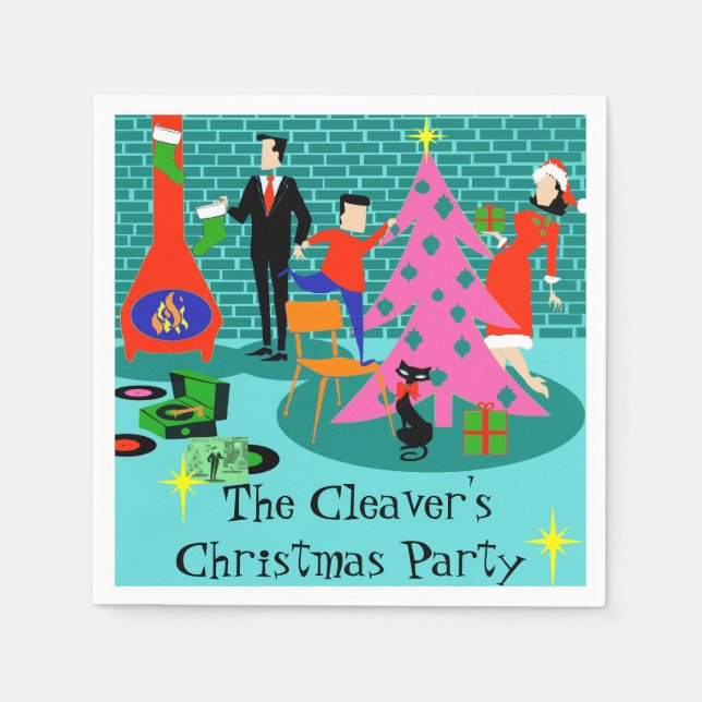 Retro Trimmen des Weihnachtsbaumpapiers Napkins Serviette (Vorderseite)
