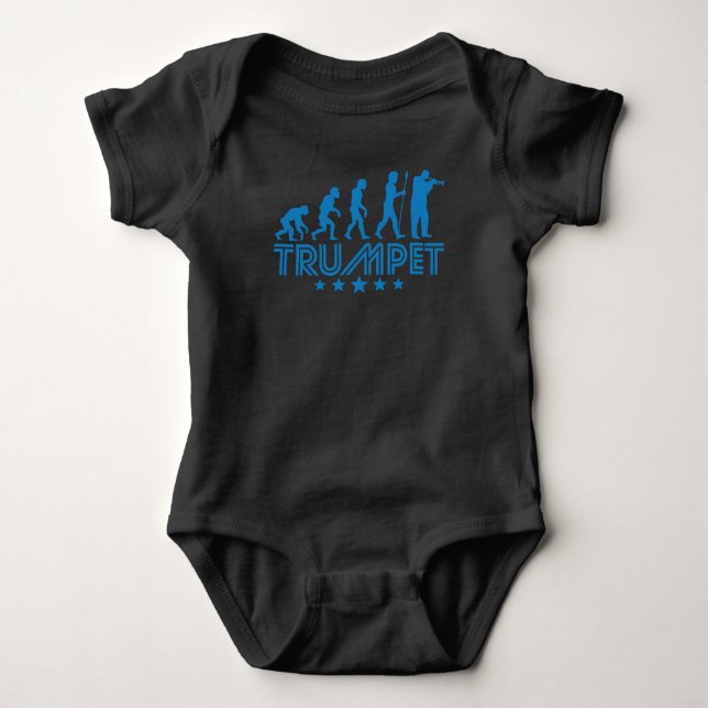 Retro Trompeten Evolution Baby Strampler (Vorderseite)