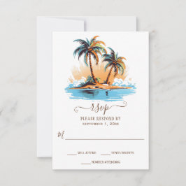 Retro Tropical Beach Hochzeit in Urlaubsort RSVP Karte