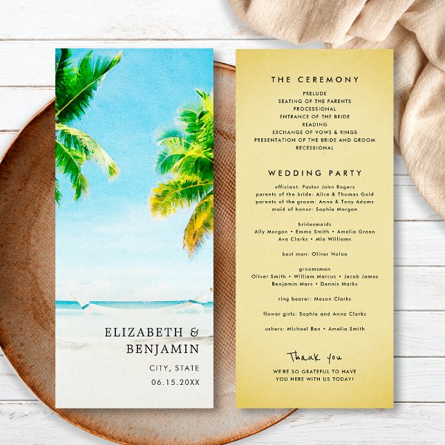 Retro Tropical Beach Palm Tree Wedding Zielort Programm (Von Creator hochgeladen)
