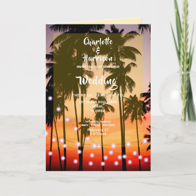 Retro Tropical Beach Palm Trees Foto Hochzeit Einladung (Vorderseite)