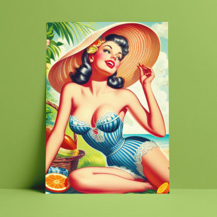 Retro Tropical Beach Pinup Postkarte