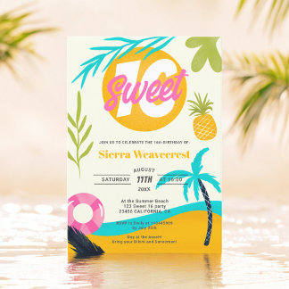 Retro Tropical Beach Pool Sweet 16 Foto Einladung