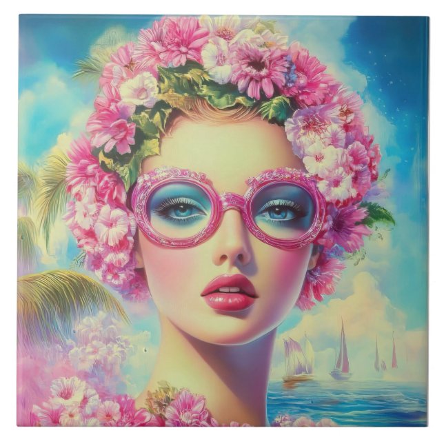 Retro Tropical Beauty Fliese (Vorderseite)