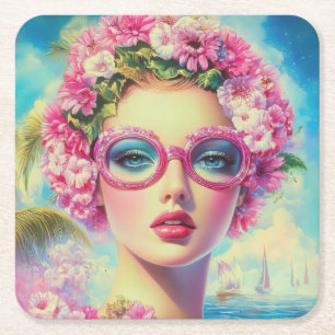 Retro Tropical Beauty Rechteckiger Pappuntersetzer
