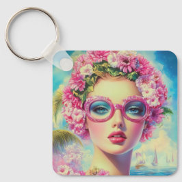 Retro Tropical Beauty Schlüsselanhänger