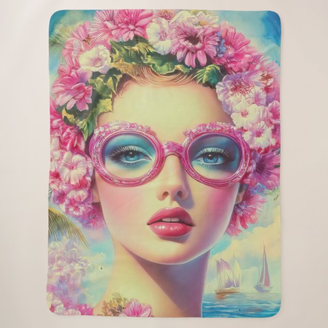 Retro Tropical Beauty Sherpadecke (Vorderseite)