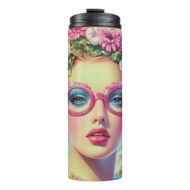 Retro Tropical Beauty Thermosbecher (Vorderseite)