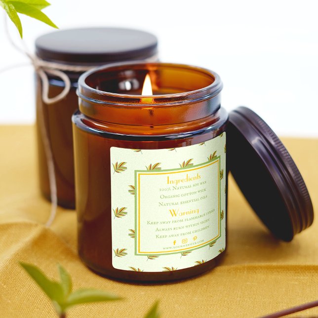 Retro Tropical Blätter Kandle Ingredients Back Lab Quadratischer Aufkleber (Von Creator hochgeladen)