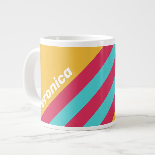 Retro Tropical Breeze Stripes with Name Jumbo-Tasse (Vorderseite Links)