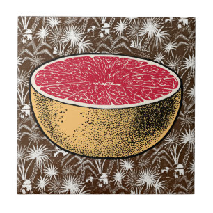 Retro Tropical Charm - Grapefruit Vintag Art Fliese
