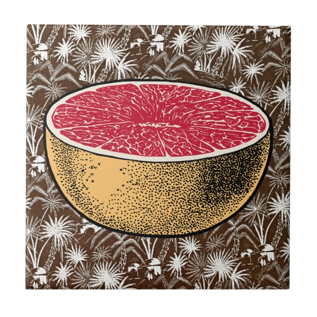 Retro Tropical Charm - Grapefruit Vintag Art Fliese (Vorderseite)