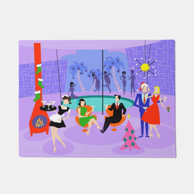 Retro Tropical Christmas Party Door Mat Fußmatte (Vorderseite)