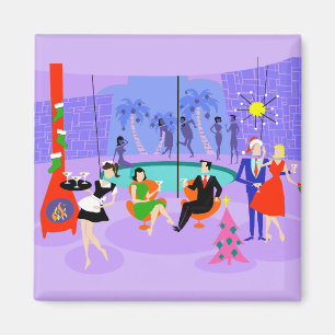 Retro Tropical Christmas Party Magnet