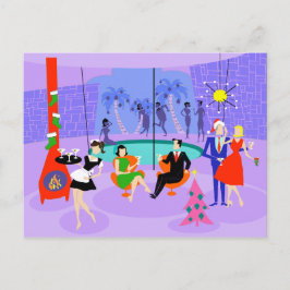 Retro Tropical Christmas Party Postcard Feiertagspostkarte