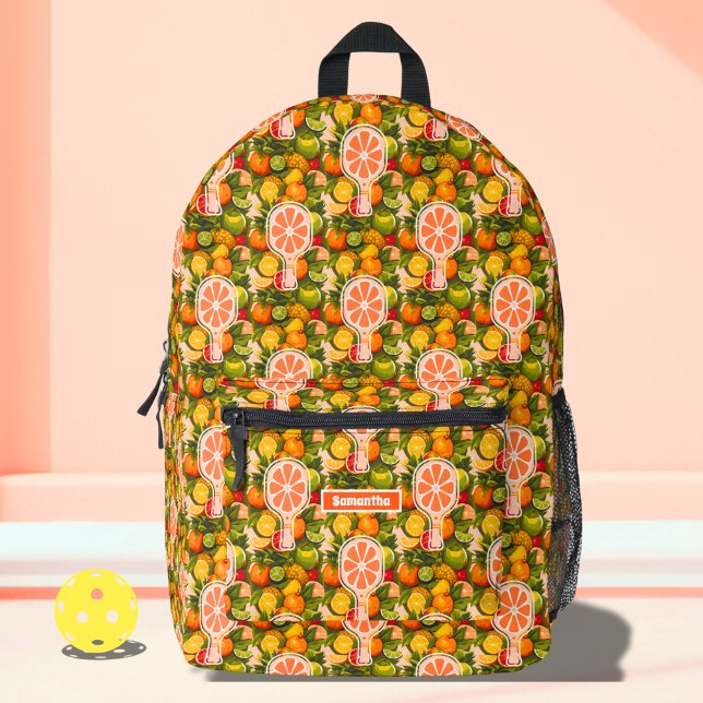 Retro Tropical Citrus Pickleball Brautparty Bedruckter Rucksack (Von Creator hochgeladen)