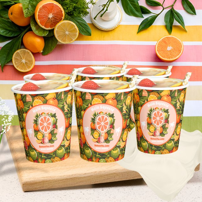 Retro Tropical Citrus Pickleball Brautparty Pappbecher (Paper Cups)