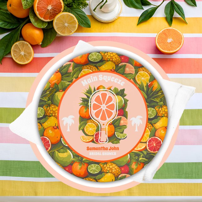 Retro Tropical Citrus Pickleball Brautparty Pappteller (Von Creator hochgeladen)