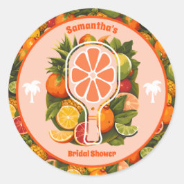 Retro Tropical Citrus Pickleball Brautparty Runder Aufkleber