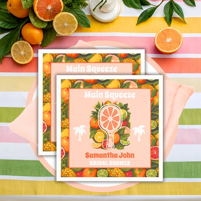 Retro Tropical Citrus Pickleball Brautparty Serviette (Party Napkins)