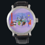 Retro Tropical Cocktail Party beobachten Armbanduhr<br><div class="desc">Diese Retro Tropical Cocktail Party Watch ist im Detail berauschend. Das Design des Cartoon besticht durch ein ausgeklügeltes Cocktail-Party, das normalerweise nur in Filmen aus den 60er Jahren zu sehen ist. Ein modernes Wohnzimmer aus der Mitte des Jahrhunderts ist mit Partygästen gefüllt, die die geschmackvolle, lila Dekoration genießen. Eine hübsche...</div>