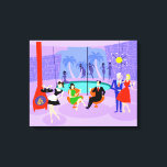 Retro Tropical Cocktail Party Canvas Print Leinwanddruck<br><div class="desc">Dieses Retro Tropical Cocktail Party Stretched Canvas Print ist im Detail berauschend. Das Design des Cartoon besticht durch ein ausgeklügeltes Cocktail-Party, das normalerweise nur in Filmen aus den 60er Jahren zu sehen ist. Ein modernes Wohnzimmer aus der Mitte des Jahrhunderts ist mit Partygästen gefüllt, die die geschmackvolle, lila Dekoration genießen....</div>