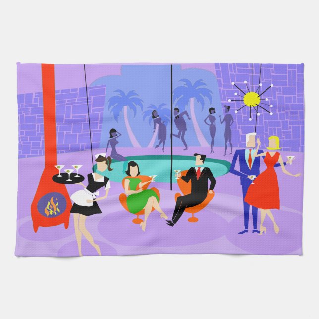 Retro Tropical Cocktail Party Küchentuch (Horizontal)